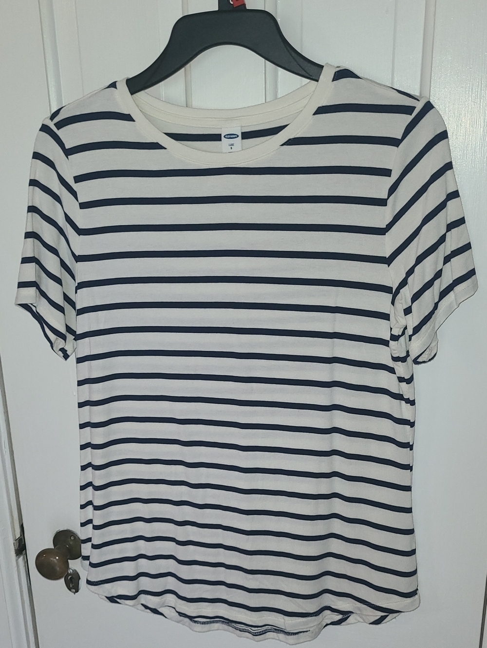 Old Navy Luxe Striped Crewneck Tee in White and Navy, Size S